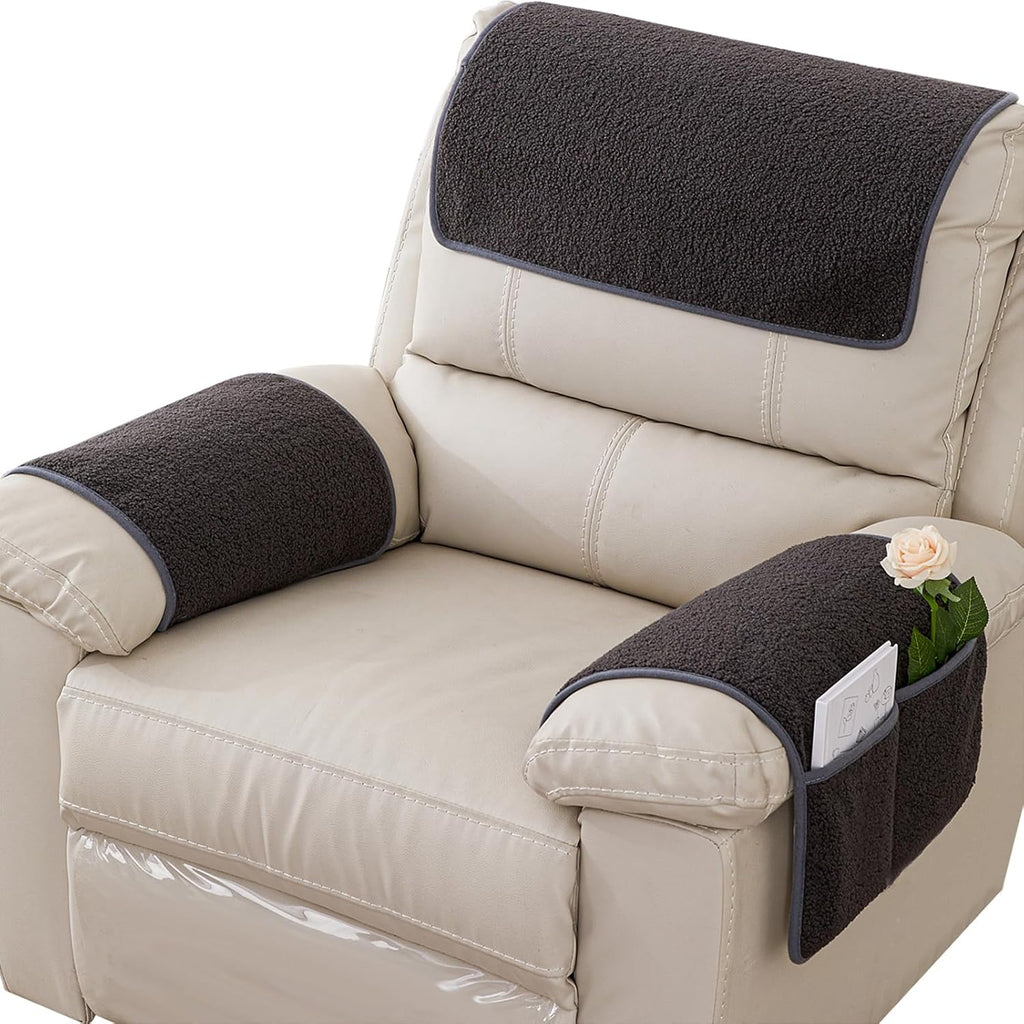 Armrest Cover, Recliner Chair Protector, Furniture Protector Slip, Side Storage Pocket, Stretch Armchair Couch Arm Rest Cover for Recliner, Chair, Sofa (Dark Gray,3 Seater(5pcs))