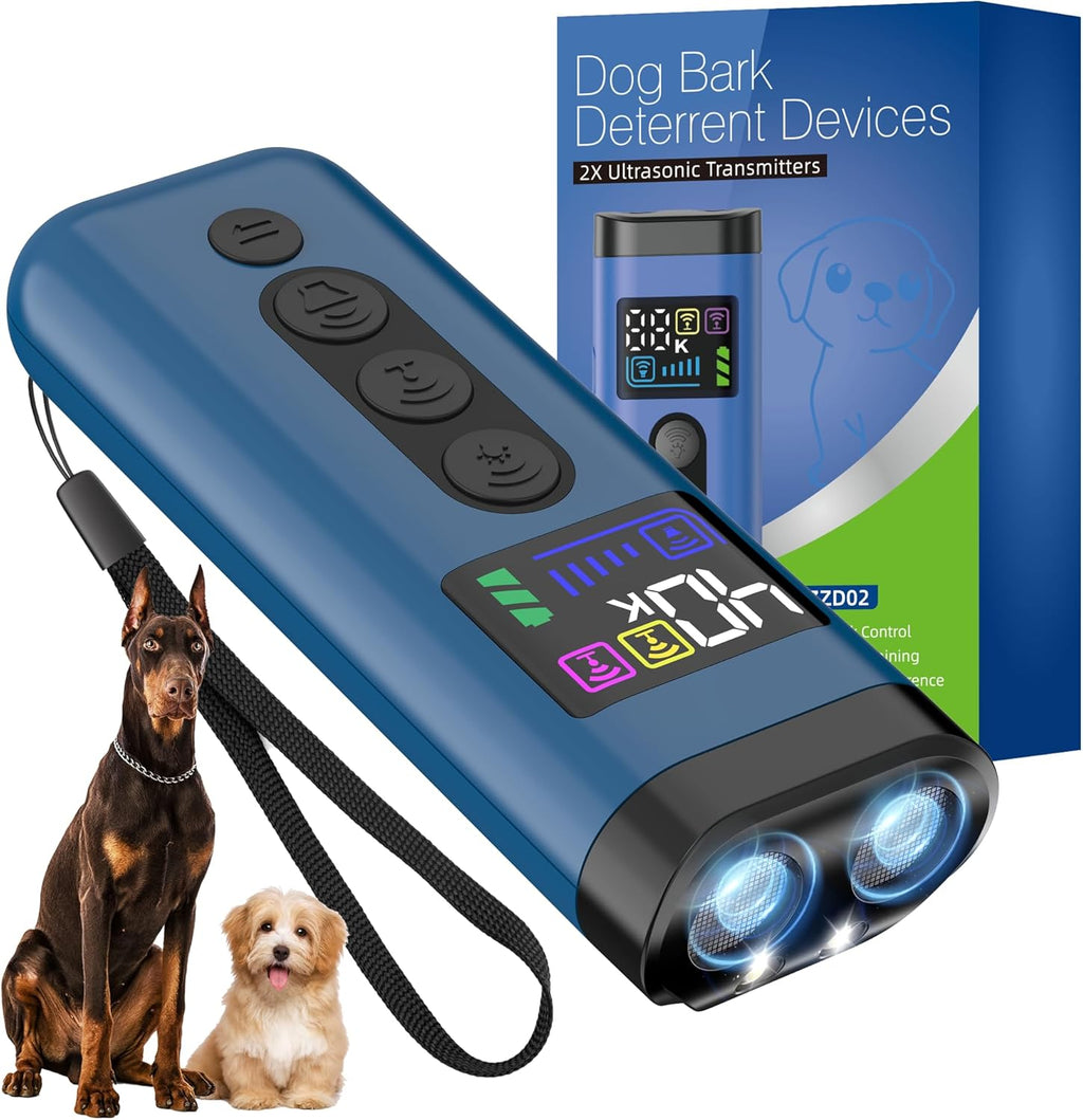 Dog Bark Deterrent Device, 65 FT Range,3X Ultrasonic Bark Deterrent Device & Ultrasonic Dog Trainer - Anti-Barking Device with Color Display, Safe & Effective Alternative to Bark Collars -Blue