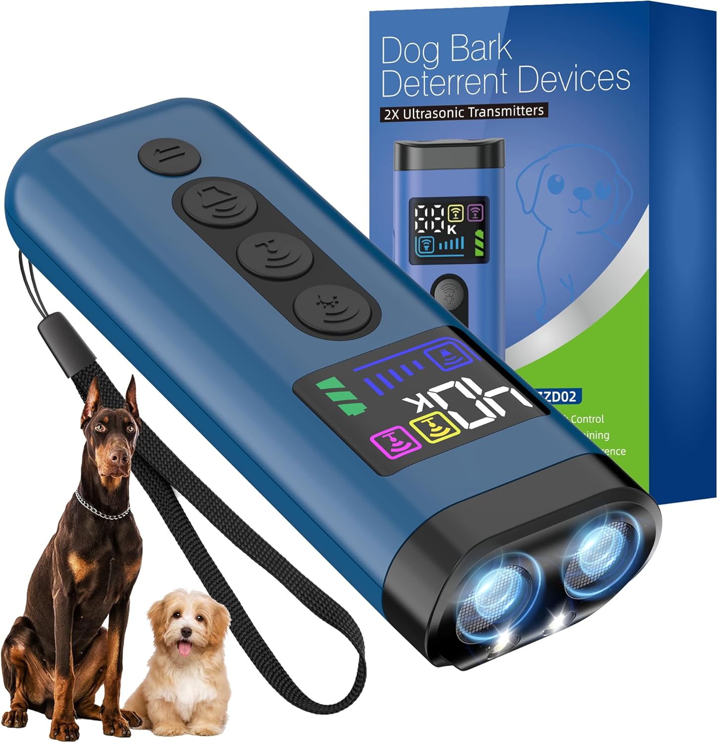 Dog Bark Deterrent Device, 65 FT Range,3X Ultrasonic Bark Deterrent Device & Ultrasonic Dog Trainer - Anti-Barking Device with Color Display, Safe & Effective Alternative to Bark Collars -Blue