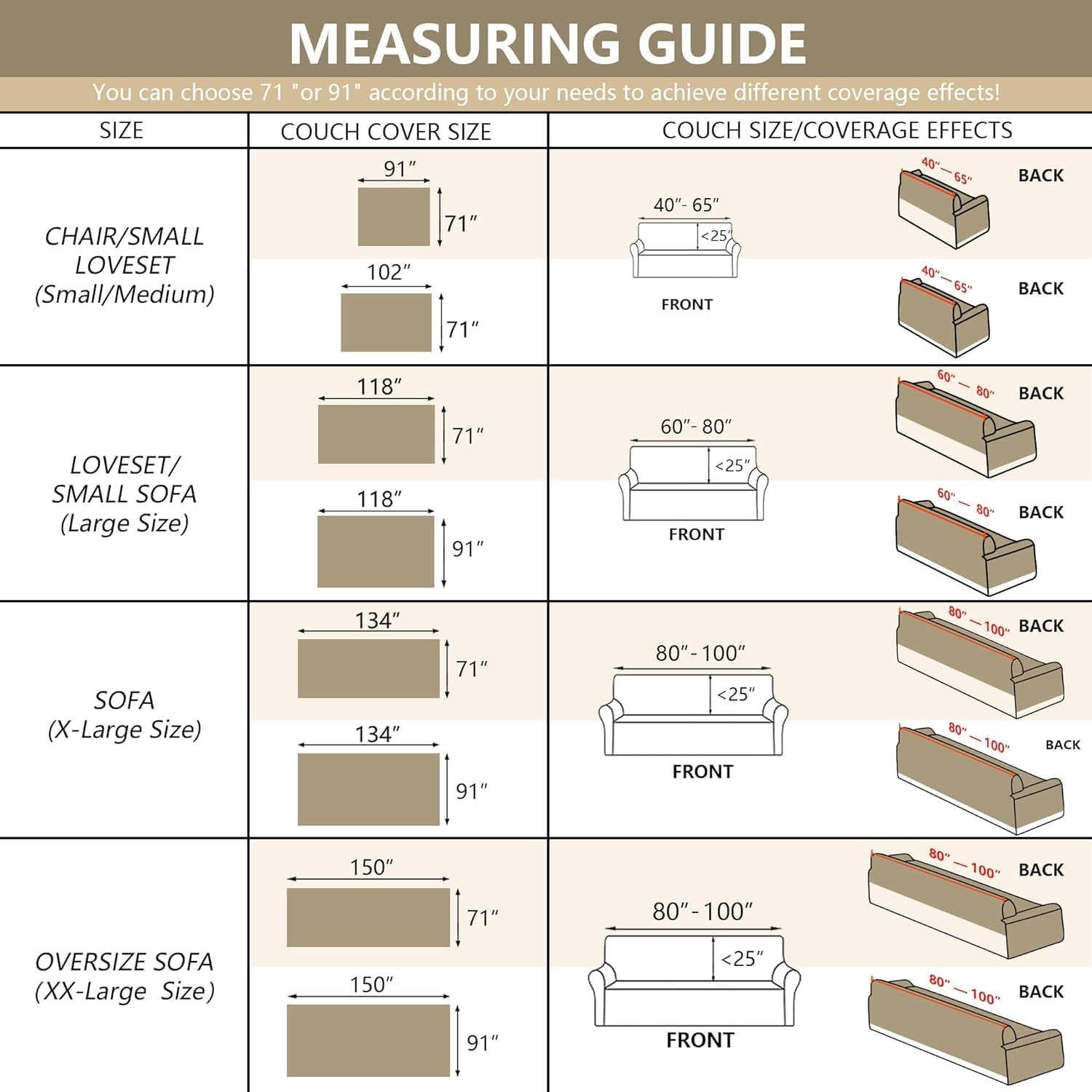 MYSKY HOME Oversized Sofa Covers Couch Covers for 3 Cushion Couch Sofa Pet Friendly, L Shaped Couch Cover Sectional Couch Cover Non Slip Furniture Protector for Kids, 91"x150", Sand