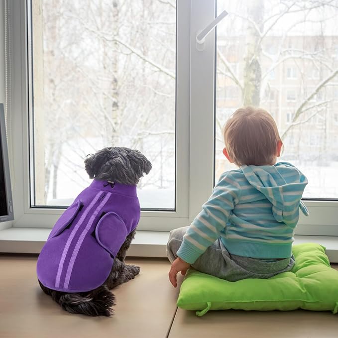 Queenmore XXS Dog Sweaters, Soft Fleece Vest Pullover Dog Jacket with Leash Hole, Warm Winter Dog Clothes Cold Weather Doggy Dachshund Sweater for Small Dogs Cats Boy or Girl (Lavender, XXS)