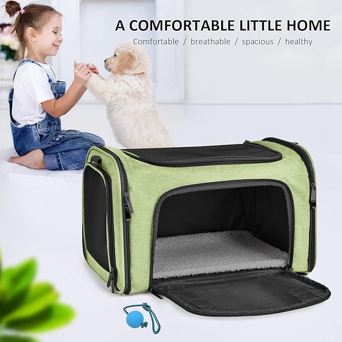 Large Cat Carriers Dog Carrier Pet Carrier for Large Cats Dogs Puppies up to 25Lbs, Big Dog Carrier Soft Sided, Collapsible Travel Puppy Carrier - Large - Green