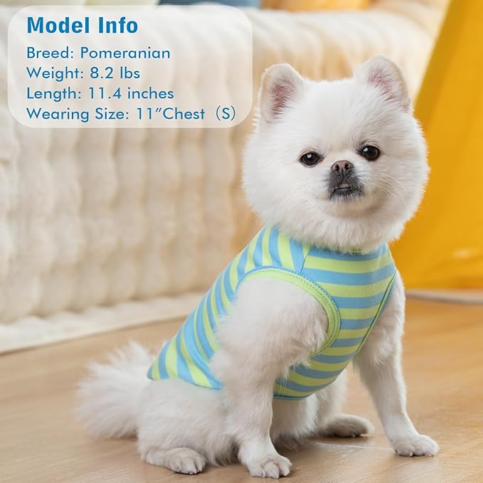 KYEESE 2Pack Dog Shirts Striped T Shirt Cotton Tank Top Soft Tee for Small Dogs Lightweight Clothes Sleeveless Dog Vest, Medium,Blue+Striped