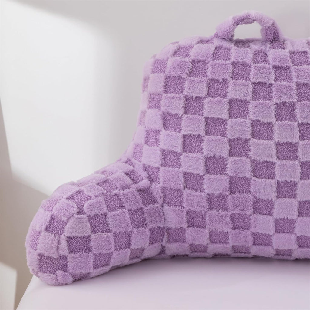 Aimuan Reading Pillow Checkered Bed Rest Wedge Backrest Checkerboard Pillow with Arms Back Support for Sitting Up in Bed Cushion Incline Rest Sleeping Snoring Pillow, Purple