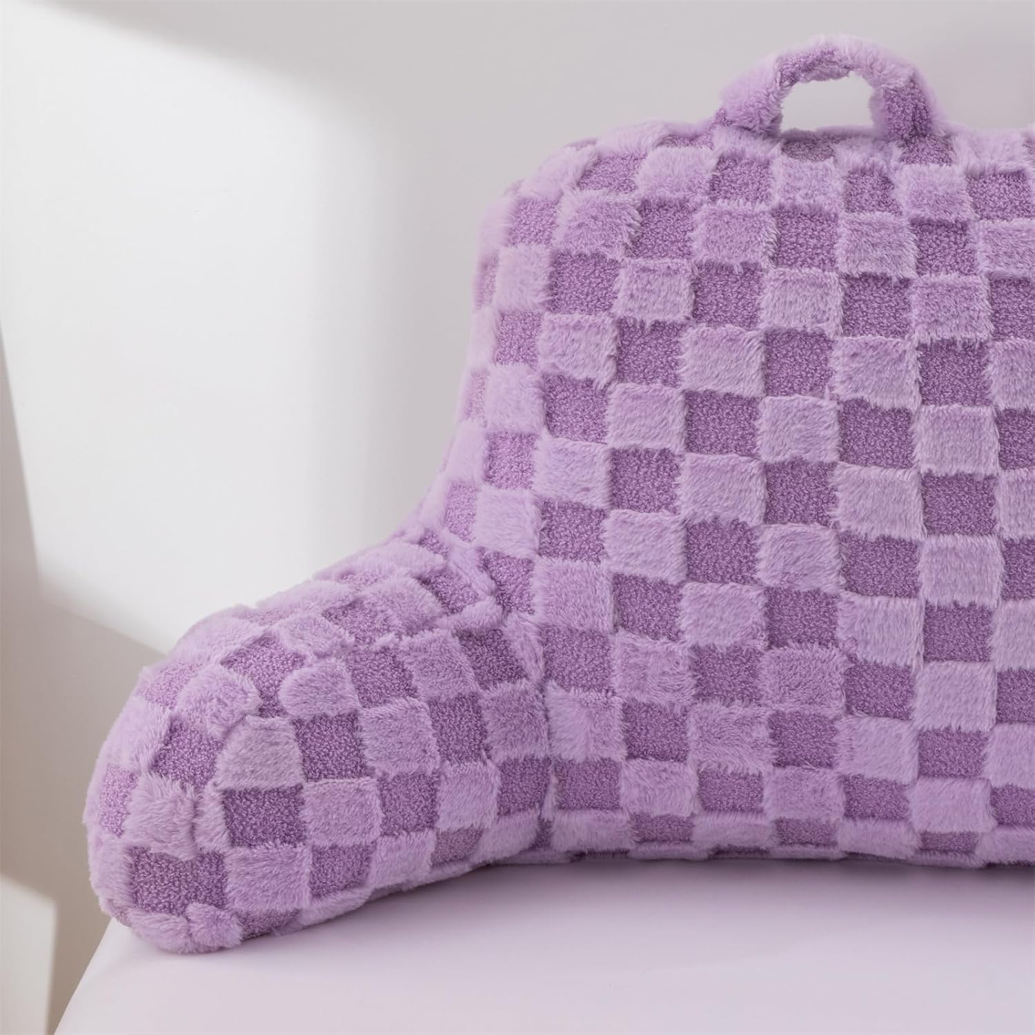 Aimuan Reading Pillow Checkered Bed Rest Wedge Backrest Checkerboard Pillow with Arms Back Support for Sitting Up in Bed Cushion Incline Rest Sleeping Snoring Pillow, Purple Large