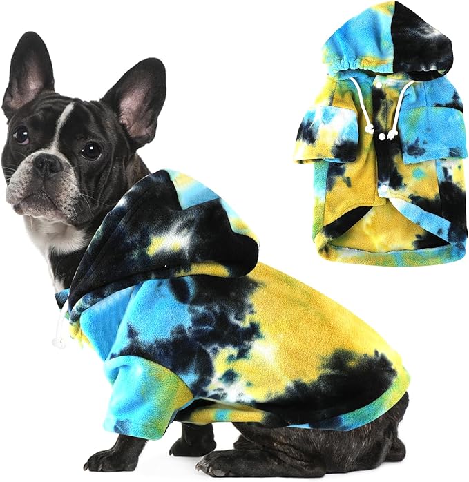 Mklhgty Tie Dye Dog Hoodie, Winter Coat for Small Dogs - Ultra-Soft Adjustable Warm Hood, Breathable Comfort Fabric for Daily Use