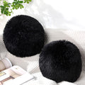 2 Pack Plush Round Ball Throw Pillow 10 Inch Nordic Soft Boucle Pillows Spherical Fuzzy Pillows Circle for Couch Sofa Bed Bedroom Living Room Office School Chair Decorations(Black)