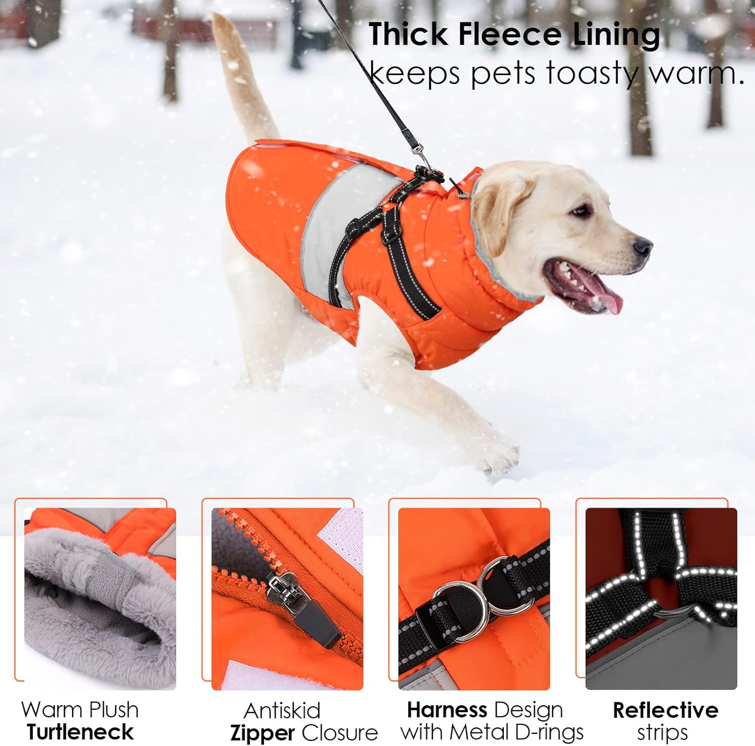 AOFITEE Small Dog Coat, Dog Winter Coat with Harness Built in, Warm Dogs Jacket with Zipper & Polar Fleece Collar, Waterproof Pet Snow Jacket Snowsuit for Schnauzer, Chihuahua Yorkshire, S