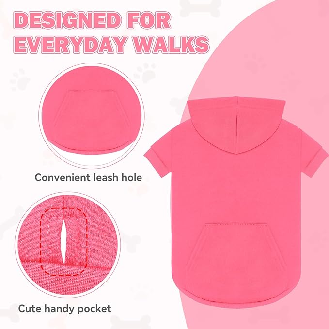 Dog Sweaters,Dog Hoodie,Cozy Fleece Interior Sweatshirt with Hood & Pocket,Leash Hole,Pet Clothes Sweater for Small,Medium,and Large Dogs,Pink&L
