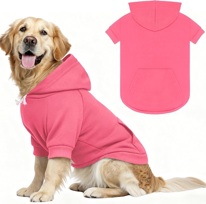 4XL Dog Sweaters for Large Dogs,Dog Hoodie,Cozy Fleece Interior Sweatshirt with Hood & Pocket,Leash Hole,Pet Clothes Sweater Hoodie for Large Dogs,Pink&4XL