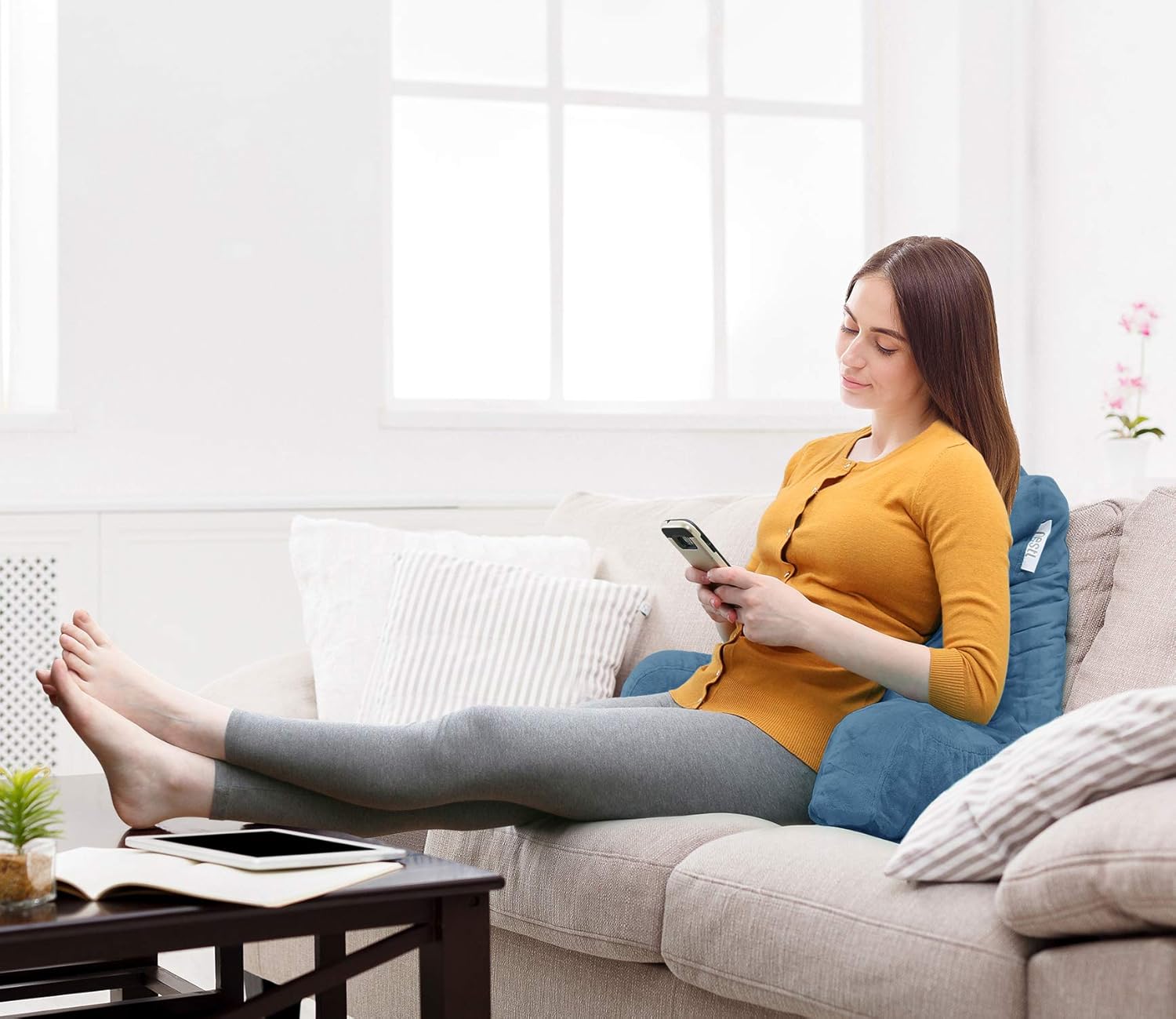 Nestl Reading Pillow for Kids & Teens with Shredded Memory Foam, Backrest Pillows for Reading, Watching, and Gaming, Use on the Couch, Bed, or Floor, Adjustable Support with Washable Cover Blue Heaven