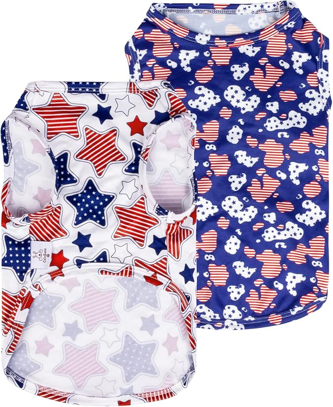 CuteBone 4th of July Dog Shirts 2-Pack Soft Pet Clothes Breathable Summer Vest for Small Puppy and Stretchy Cat Apparel 2BX13L