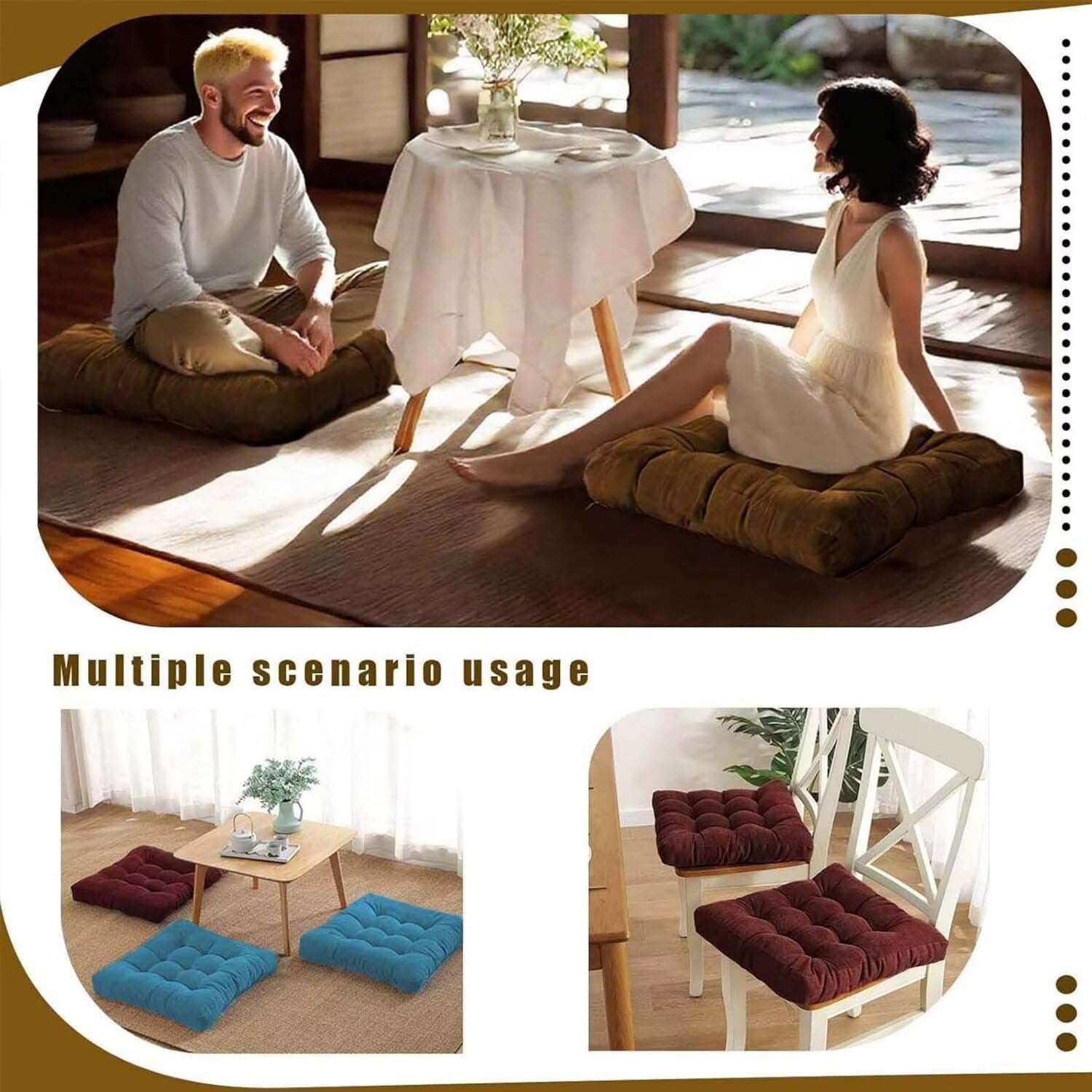 18x18in Floor Pillows Set Square Chair Cushion Pad for Sitting Tufted Corduroy Seat Cushions for Living Room Balconies Office Yellow