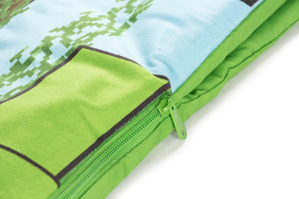 Jay Franco Kids Slumber Bag and Pillow - 54 x 27 Inch Comfy Indoor Sleeping Bag for School and Sleepovers, 2 Piece Set, Green - Minecraft