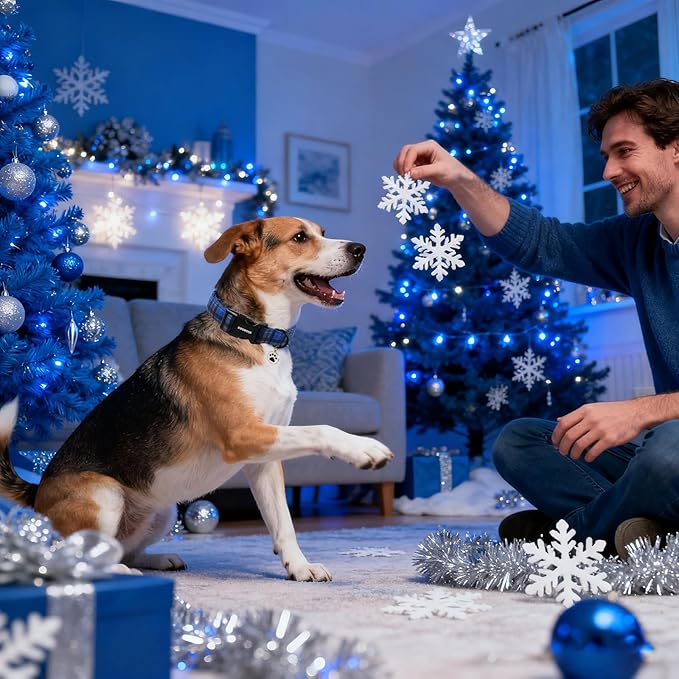 DOGWONG Blue Plaid Dog Collar, Blue Checkered Dog Collar with Mental Buckle Pet Necklace for Small Medium Large Dogs