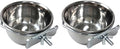 Lot of 2 Bird Parrot Cage Stainless Steel Seed Water Feeder Replacement 4-Inch Wide 2-Inch Deep Cups with Adjustable Cage Holders