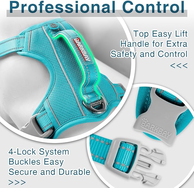 BARKBAY Dog Harness No Pull with ID Tag Pocket - Heavy Duty, Reflective, Easy Control for Large Dogs(Ocean Blue,M)
