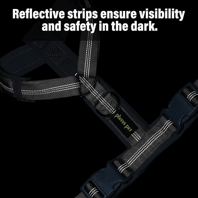 Plutus Pet No Pull Dog Harness, Adjustable Nylon Harness with Soft Padding, Reflective and Heavy Duty Dog Harness for Small, Medium, Large Dogs(Gray, M)