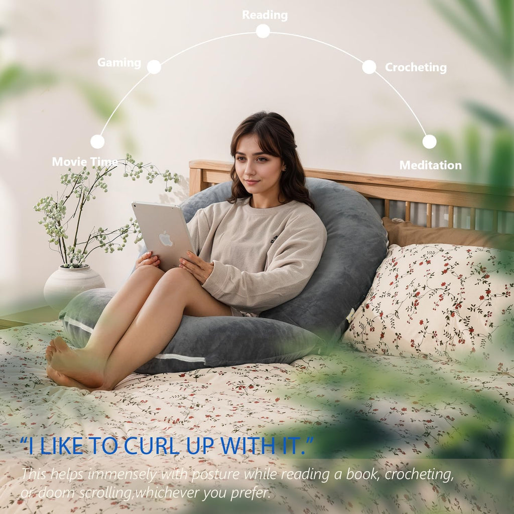 INSEN Reading Pillow, Back Pillow for Sitting in Bed and Couch, Gaming Pillow for Adults, Sit Up Support for Bed, Grey