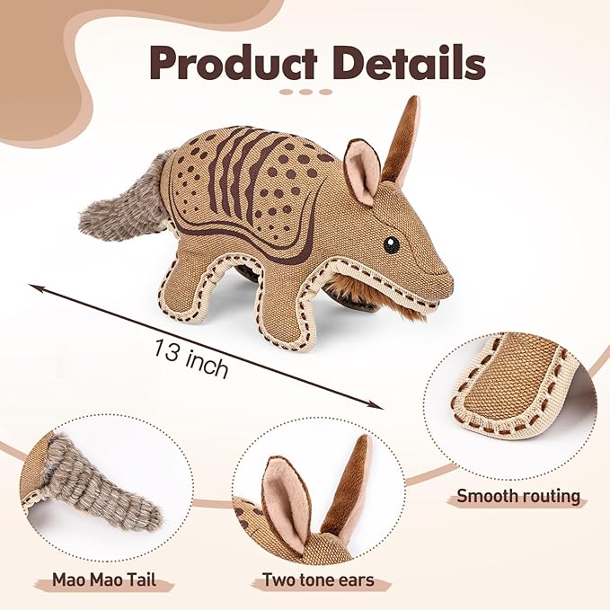 Tough Durable Squeaky Dog Toys for chewers Interactive to Keep Them Busy, Funny Tug of War Dogs Toy for Small Medium Large Cute Birthday Gift (Armadillo)
