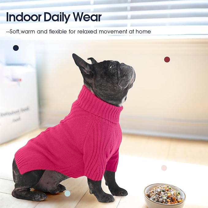 IECOii Dachshund Sweater,Turtleneck Dog Sweater for Small Medium Dogs Girl Boy,Stretchy & Breathable,Warm Knitted Pullover Coat,High Neck Knitwear for Cold Weather Indoor & Outdoor Wear (Rose red,M)