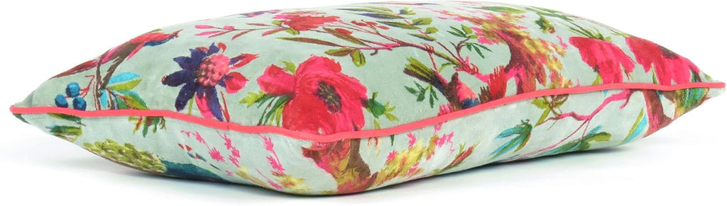 Eyes of India Colorful Velvet Floral Flower Bird Throw Sofa Cushion Couch Pillow Cover Case Boho Chic Decorative Bohemian Accent Indian Handmade (12 X 20 in. (30 X 50 cm), Green)