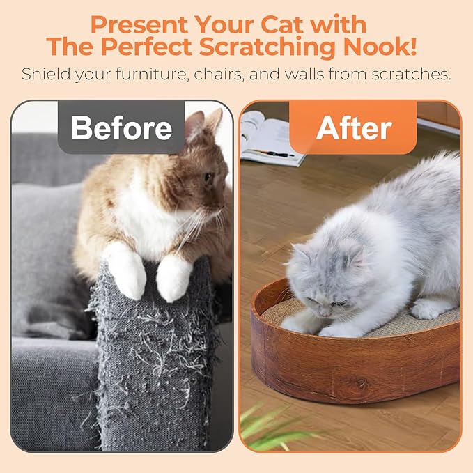 3 Pcs Cat Scratching Board with Box, 2 in 1 Cardboard Cat Scratchers Bed for Indoor Cats, Round Scratch Bowl with Thicker Double-Sided Pad for Cats' Scratch Need