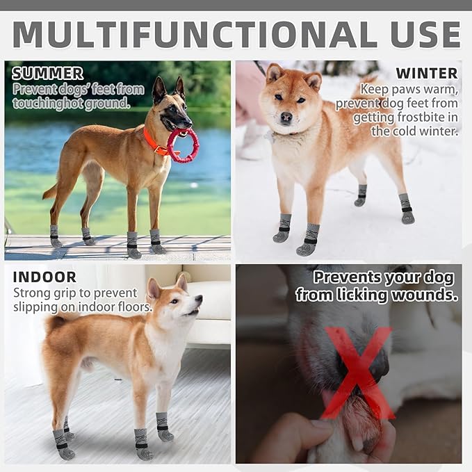 KOOLTAIL Dog Socks for Hot/Cold Pavement to Prevent Licking Paws,Dog Boots&Paw Protector for Hardwood Floors Anti Slip,Traction Control No Twist Grip Booties for Small Medium Large Senior Dogs XL