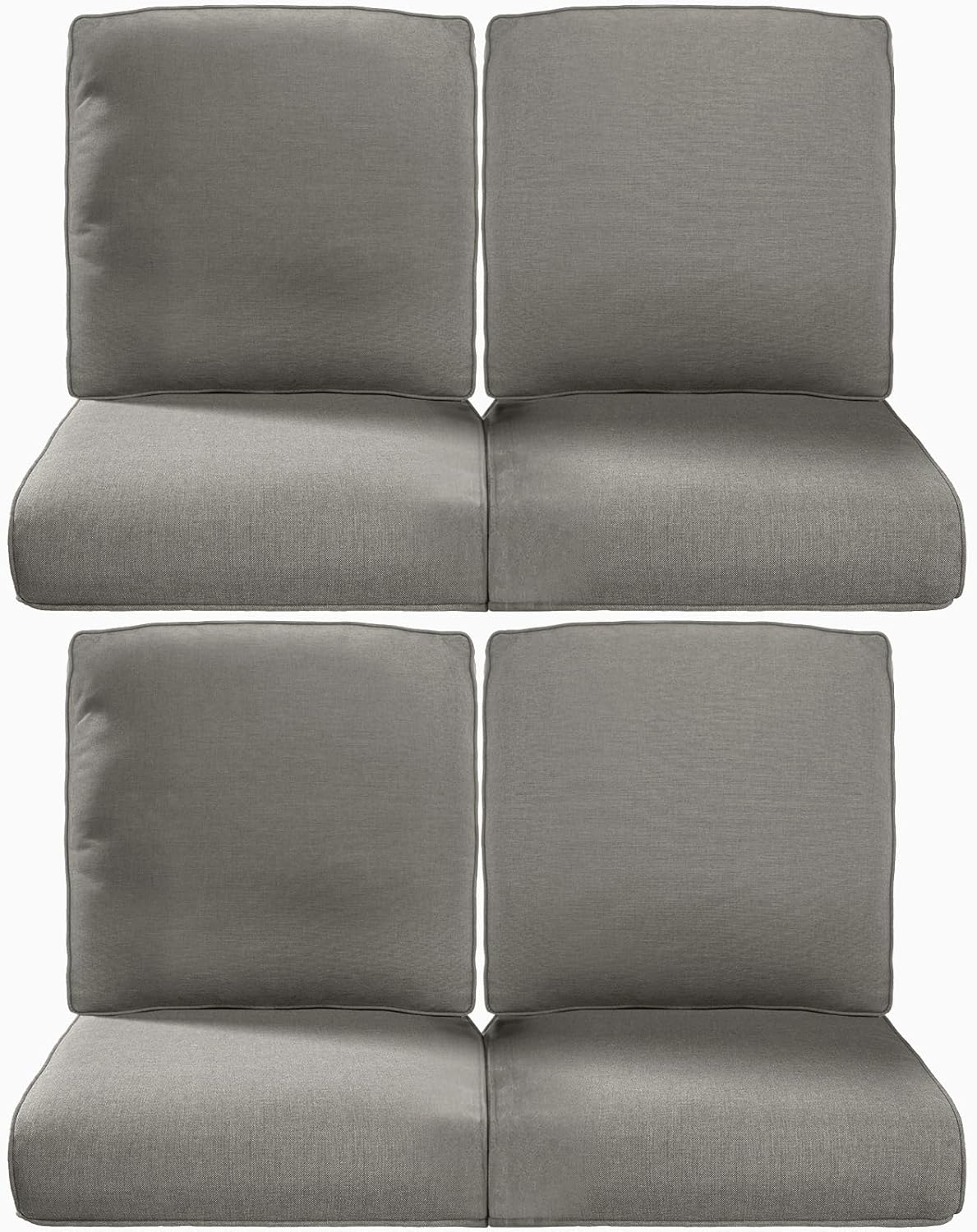 Pop 22x25/22x24 Outdoor Chair Cushions Set of 4 - Heavy Duty High Back Replacement Zippered Cushion for Patio Furniture Set Dining Rocking Chairs Loveseat L-Shape Sofa - Grey/Classic