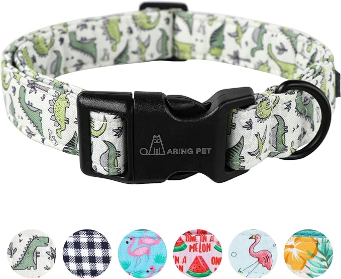 ARING PET Dinosaur Dog Collar-Cute Dog Collar for Small Dogs, Adjustable Comfortable Cotton Boy Dog Collars for Small Medium Large Dogs, Medium