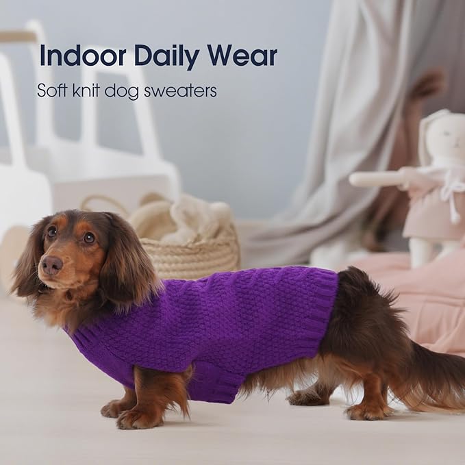 IECOii Dog Sweaters for Medium Dogs, Girls & Boys - Thermal Knitted Winter Dog Sweater for Christmas, Purple, M