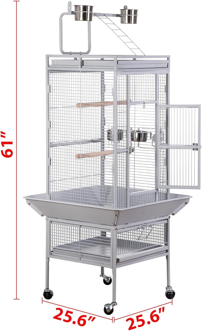 ZENY 61-inch Large Parrot Cockatiel Bird Cages with Wrought Iron Play Top, Aviary with Rolling Stand for Sun Parakeet Quaker Conure Lovebird Budgie Finch African Grey White Birdcage (White)
