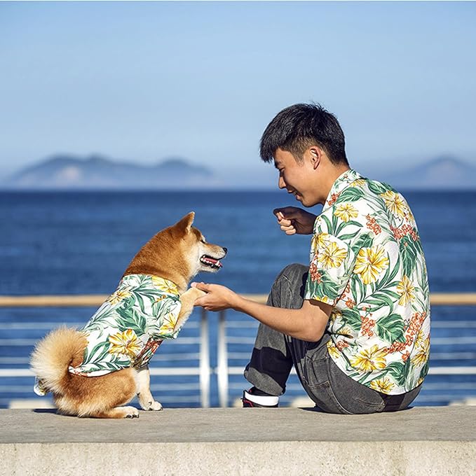 Hawaii Dog Shirt, Pet Summer T-Shirts Dog Style Floral Breathable Cool Clothes Hawaiian Shirts for Small Dogs and Cats Owner and Pet Shirts are Sold Separately
