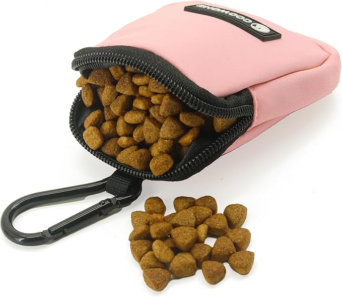 COOWONE Dog Treat Pouch Pocket Sized Pet Puppy Training Pouch for Dog Training Behavior Aids, Waterproof Nylon Fabric Dog Poop Bag Holder, Hands Free Dog Walking Bag with Metal Carabiner (Pink)