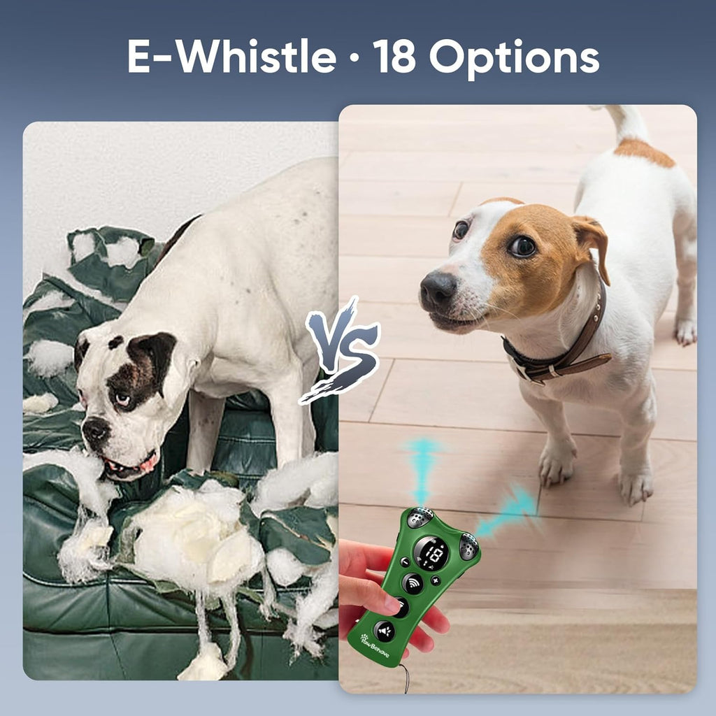 Adjustable Ultrasonic Dog Trainer – World's 1st Variable Frequency Pet Behavior Corrector with 10 Level Ultra Sound, 18 Dog Whistles, Anti-Bark Strobe Light, Humane Deterrent (Dark Green)