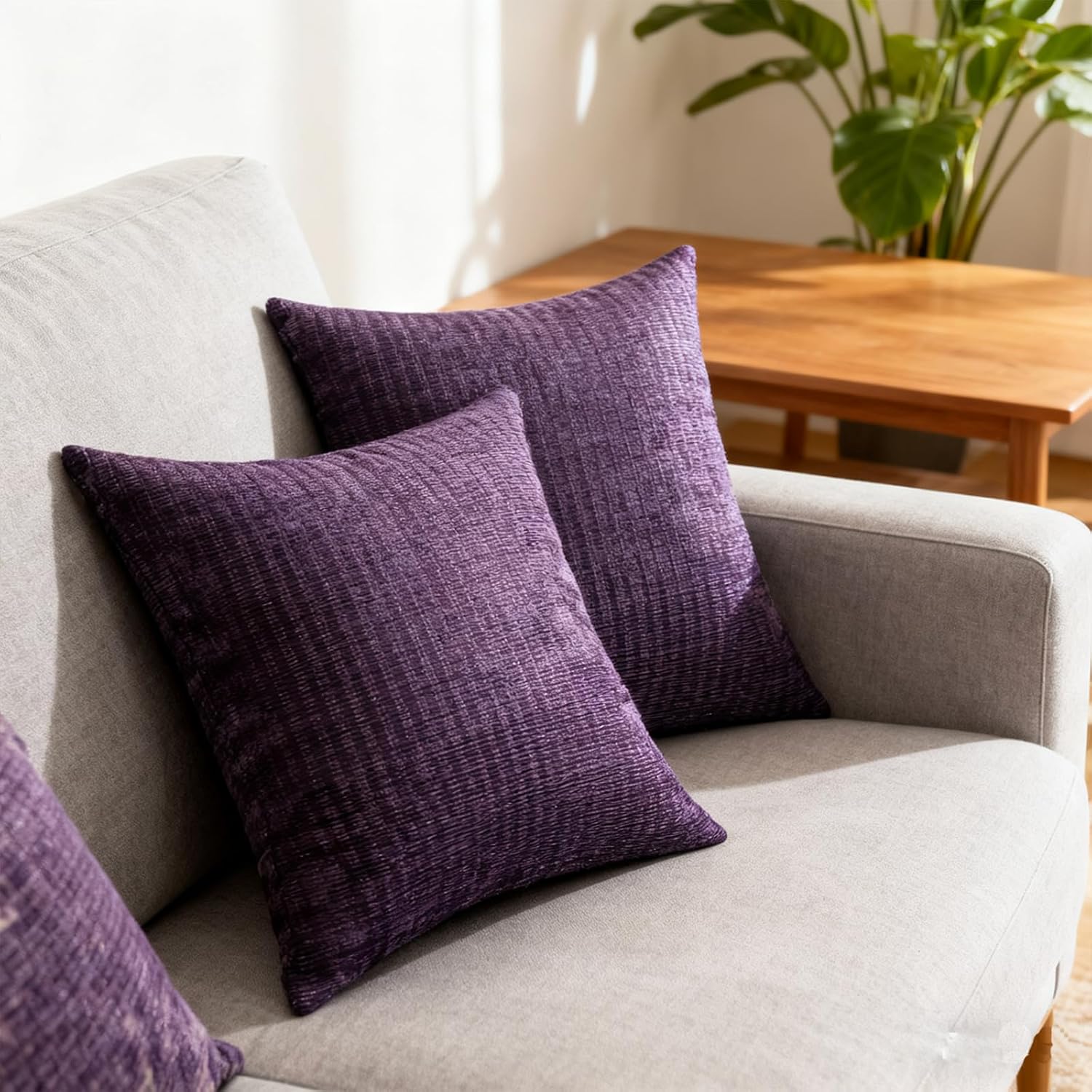 Throw Couch Pillow with Insert 18x18 Inches Set of 2 Square, Cute Modern Home Fall Decor for Living Room Sofa Bed Cushion Accent Case, Anthropologie Style Home Decor (Anemone Purple #P2-22)