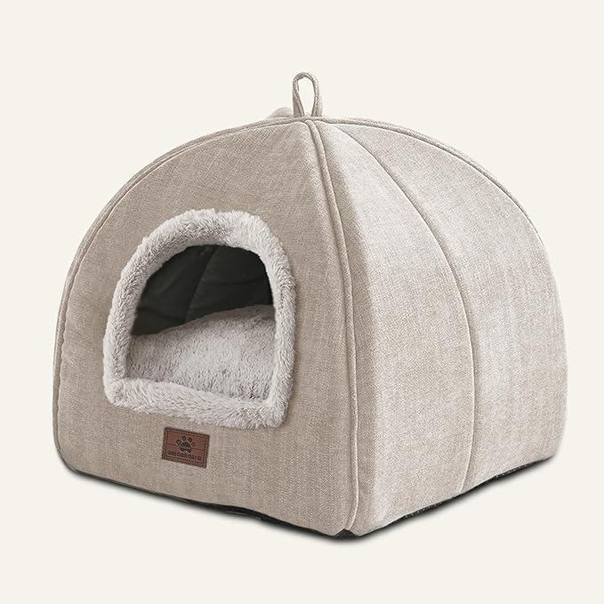 Cat Bed for Indoor Cats - Cat House Cats Tent with Removable Washable Cushioned Pillow, Soft and Self Kitten beds,for Small and Medium Pet Bed, Beige