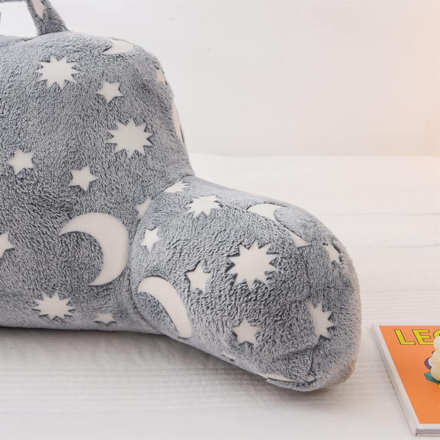 Meeting Story Glow in The Dark Star Moon Luminous Reading Pillows Sparkling with Arms Back Pillow for Bed, Bed Rest Pillow for Adults Teens, Kids, (Grey)