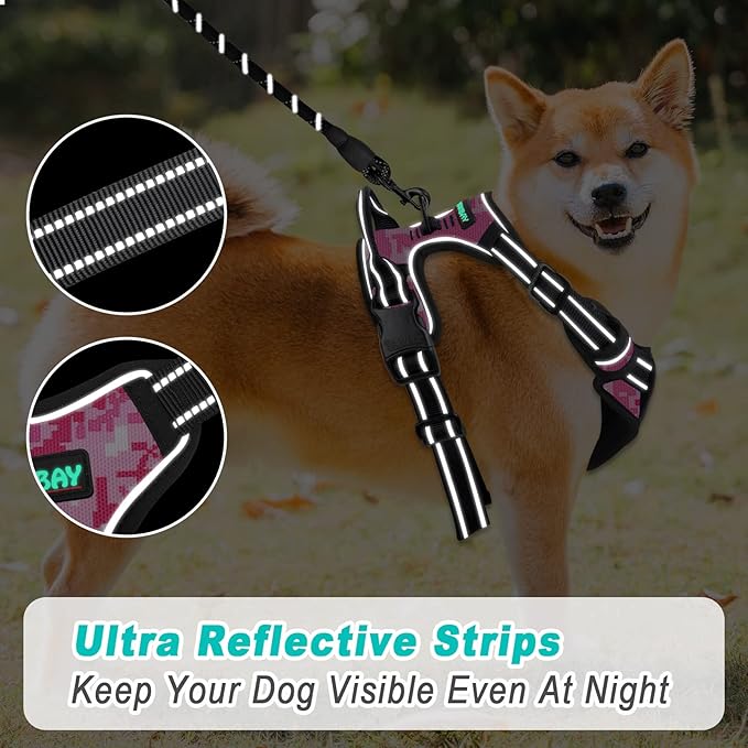 BARKBAY No Pull Dog Harness Large Step in Reflective Dog Harness with Front Clip and Easy Control Handle for Walking Training Running(Pink camo,M)