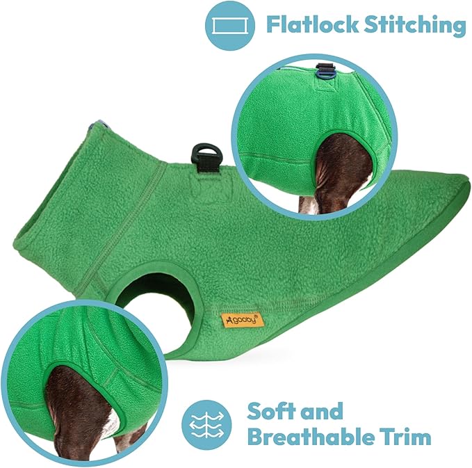 Gooby Half Zip Up Fleece Vest Dog Sweater - Green, Small - Soft Warm Pullover Fleece Head-in Dog Jacket with Dual D Ring Leash for Small to Medium Dogs