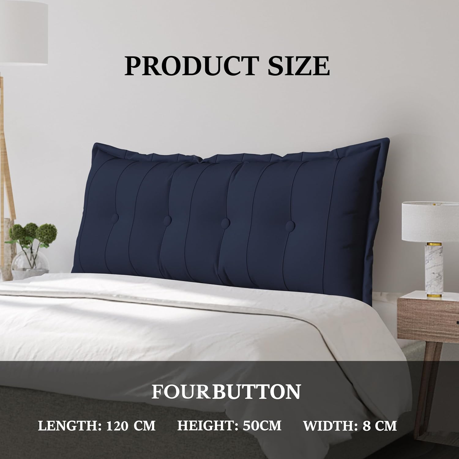 Large Bolster Reading Pillow Queen Backrest Positioning Support Pillow Daybed Cushion Headboard Pillows for Bed Bunk Sofa with Removable Cover, Dark Blue, 59x3x20 Inch