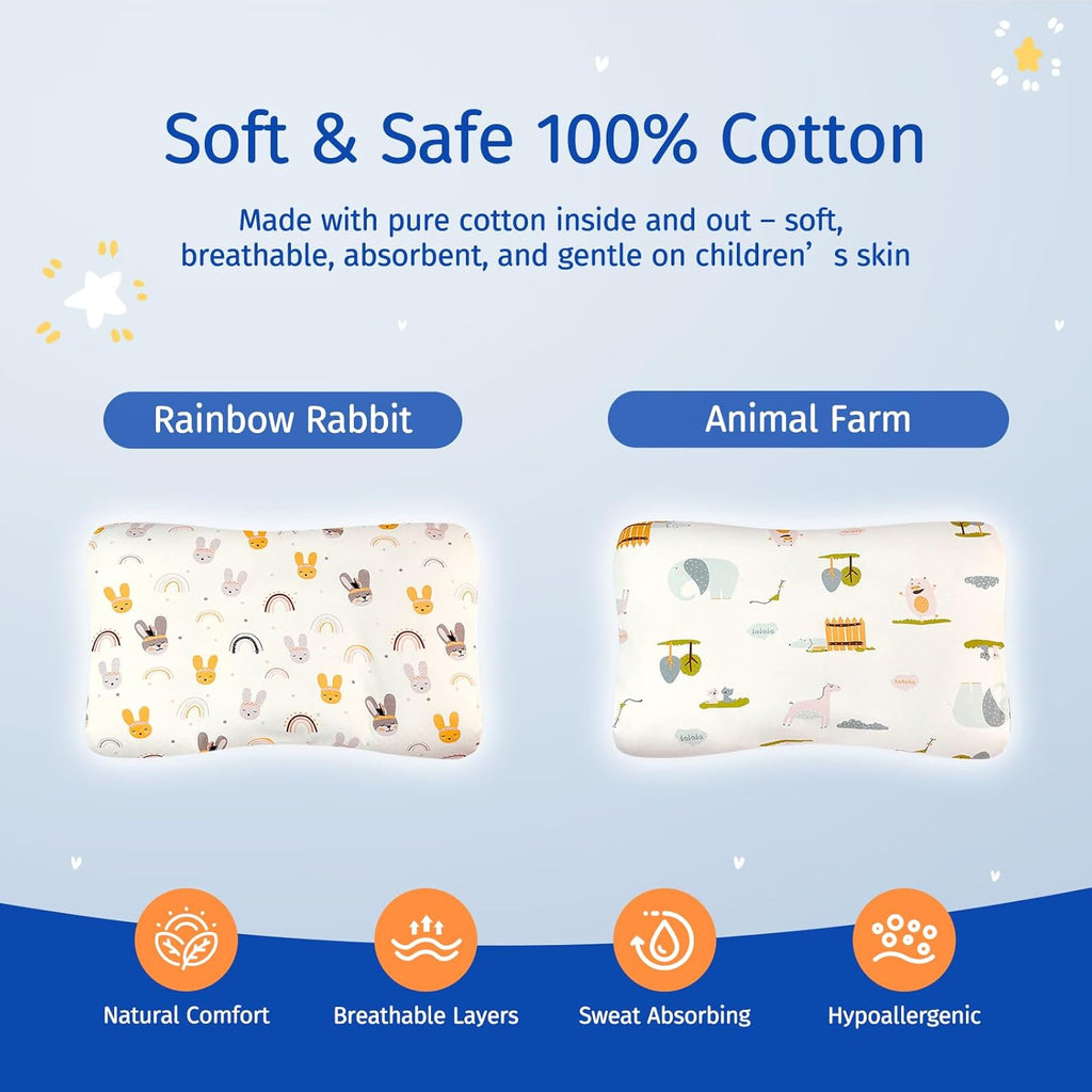Toddler Pillow with Pillowcase, Breathable & Cozy Machine Washable Kids Pillow with Pillowcase, 21.6x13.8 Ergonomic Children Pillow for Boys and Girls Aged 3-8 (Farm, Height 2)