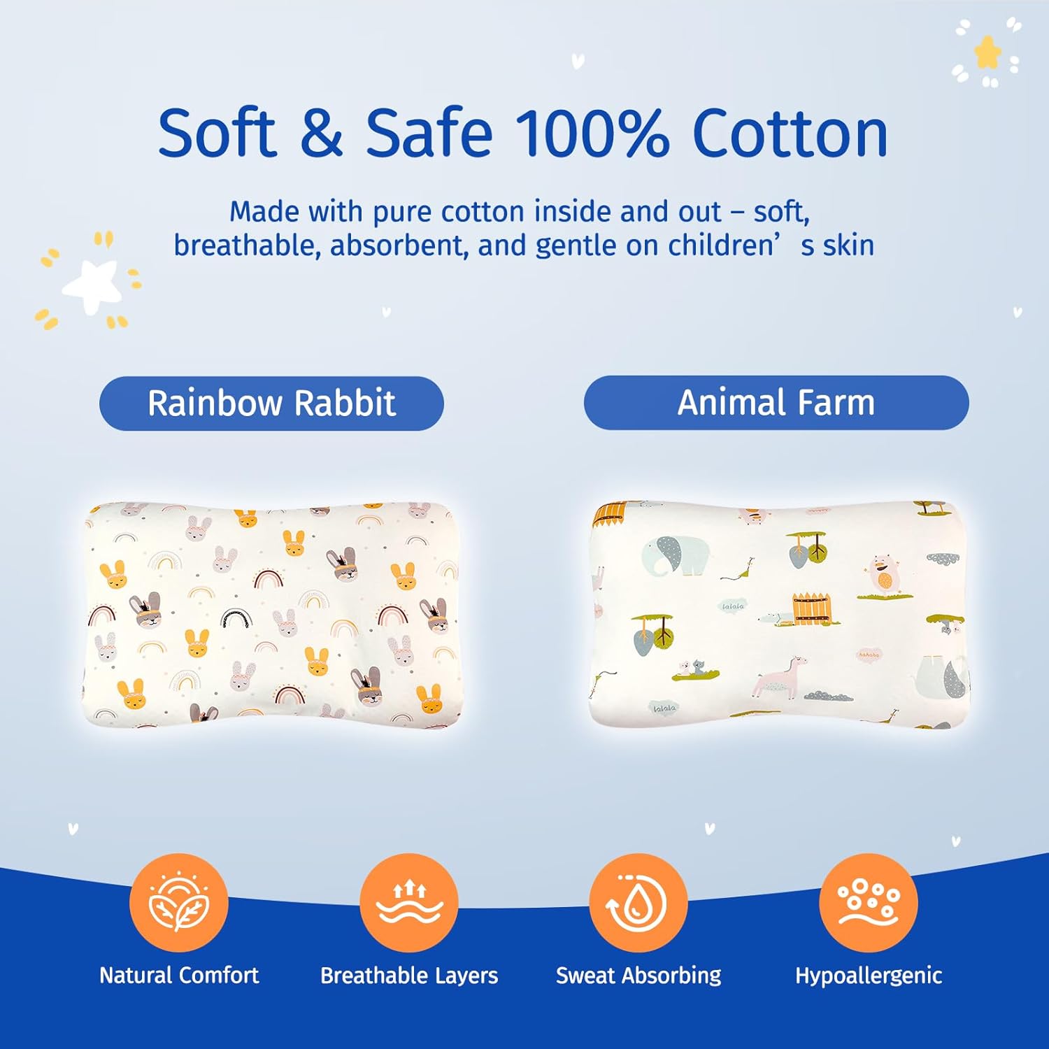 Toddler Pillow with Pillowcase, Breathable & Cozy Machine Washable Kids Pillow with Pillowcase, 21.6x13.8 Ergonomic Children Pillow for Boys and Girls Aged 6-12 (Farm, Height 3)