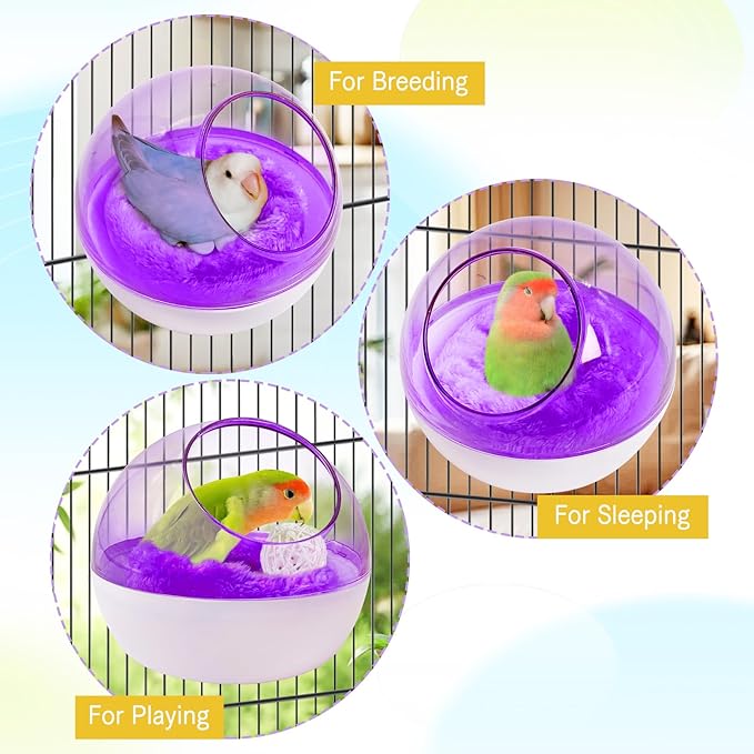 kathson Plastic Bird Nest Chewproof Small Bed with mat Hanging House Hut Bird Cage Breeding Hatching Nest Washable Parakeet Nest for Parrot Budgie Love Bird Canary (Purple)