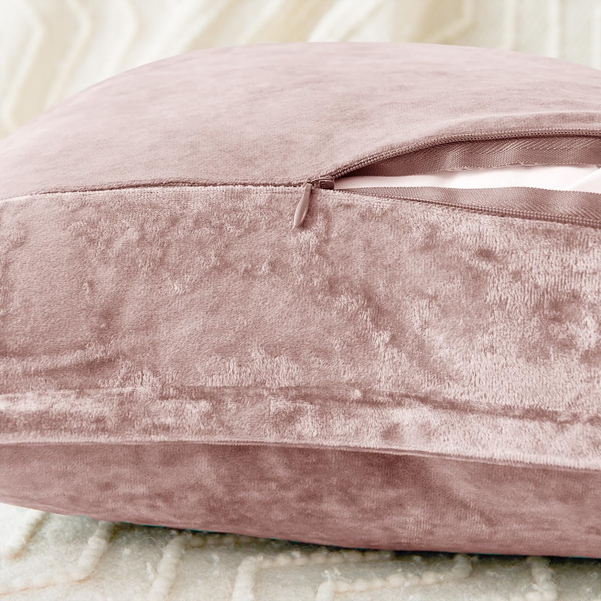 Luxurious Velvet Euro Shams Decorative Throw Pillow Covers 26x26 Set of 2 Solid Square Euro Pillow Shams for Sofa Couch Bedroom, Pink