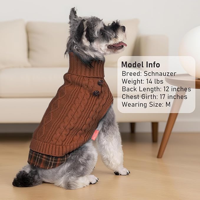 KYEESE Dog Sweater Comfy Pet Coat for Fall Winter Cold Weather Soft Pullover Dog Sweaters for Small Dogs Male Warm Turtleneck Small Dogs Sweater Stretchy Knitwear Cat Clothes with Gingham Patchwork