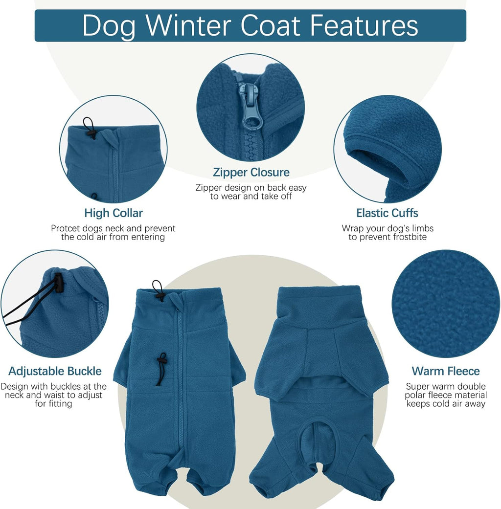 ROZKITCH Dog Winter Coat Soft Fleece Pullover Pajamas, Pet Windproof Warm Cold Weather Jacket Vest Cozy Jumpsuit Apparel Outfit Clothes for Small Medium Large Dog Walking Sleep 2XS