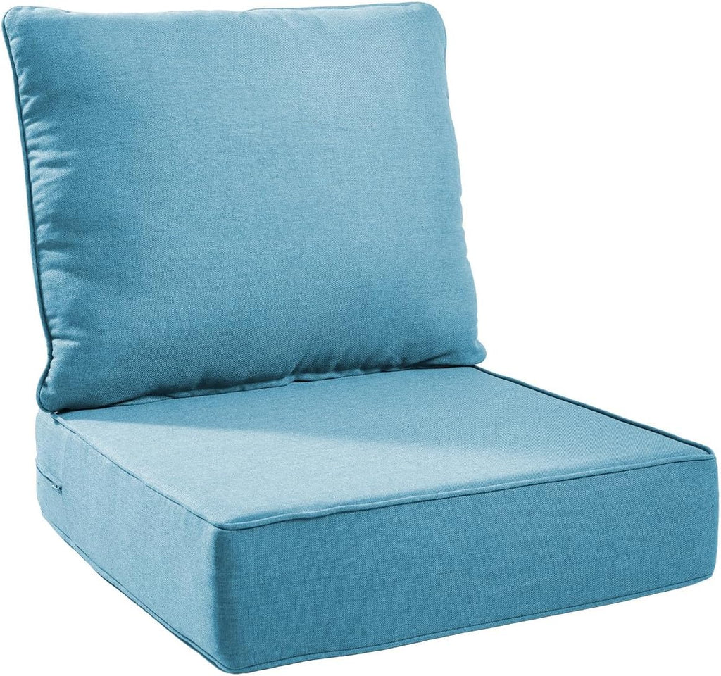 6" Thick Outdoor Chair Cushions - 22"* 24" Patio Furniture Cushions with Water Resistant & Removable Cover, 28D High Density Sponge Patio Cushion for Outdoor Furniture Couch Chair Light Blue