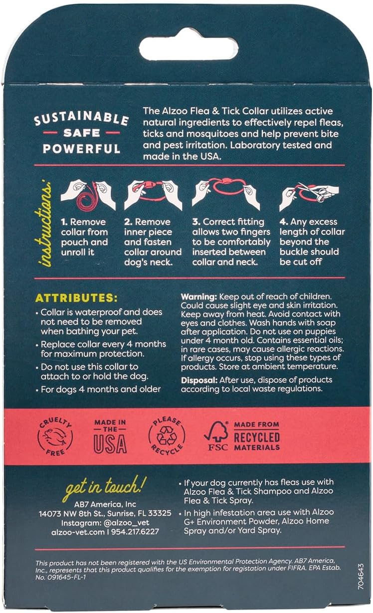 ALZOO Natural Flea & Tick Dog Collar - Helps Repel Fleas, Ticks & Mosquitoes - 100% Plant-Based Active Ingredients - Waterproof - Up to 4 Months Protection - Large-Sized Dogs: 40+ lbs - Single