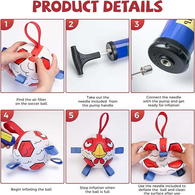 QDAN Dog Balls Toys, Outdoor Dog Toys, Dog Soccer Balls with with Straps, Premium Pet Puppy Birthday Gifts for Small Medium Dogs, 6 Inch, Chicken Ball